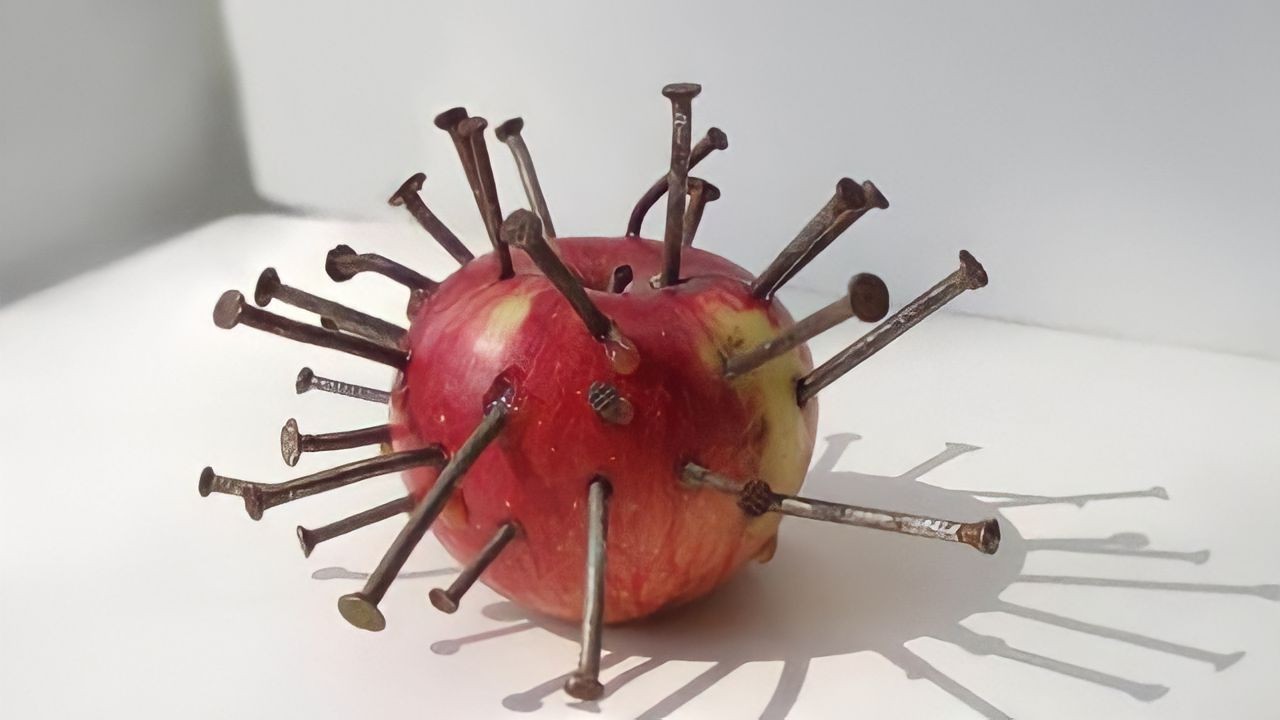 Chiodi di ferro nella mela