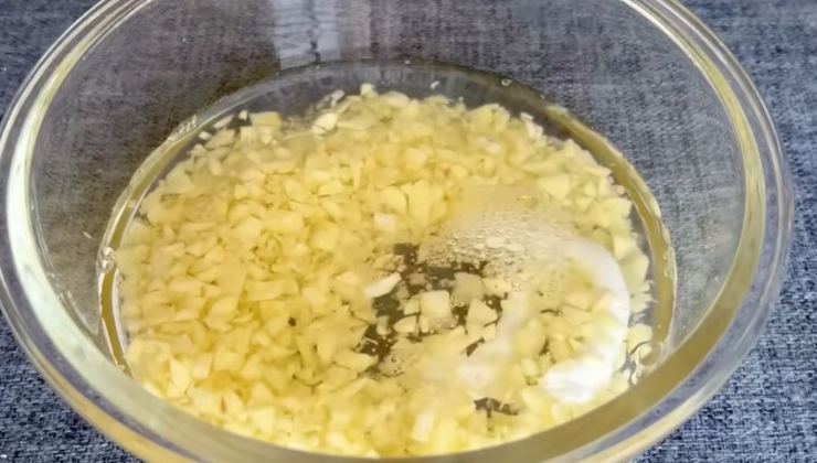 bowl with water, garlic and toothpaste