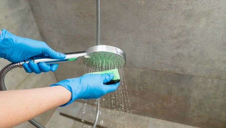 Shower head full of limescale